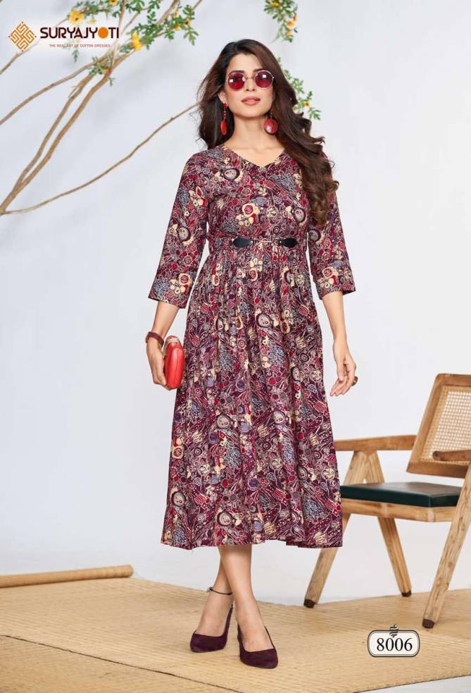 Belt Vol 8 By Suryajyoti Rayon Printed Designer Kurti Suppliers In India
